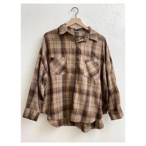 Dazy Plaid Long Sleeve Shirt, Brown